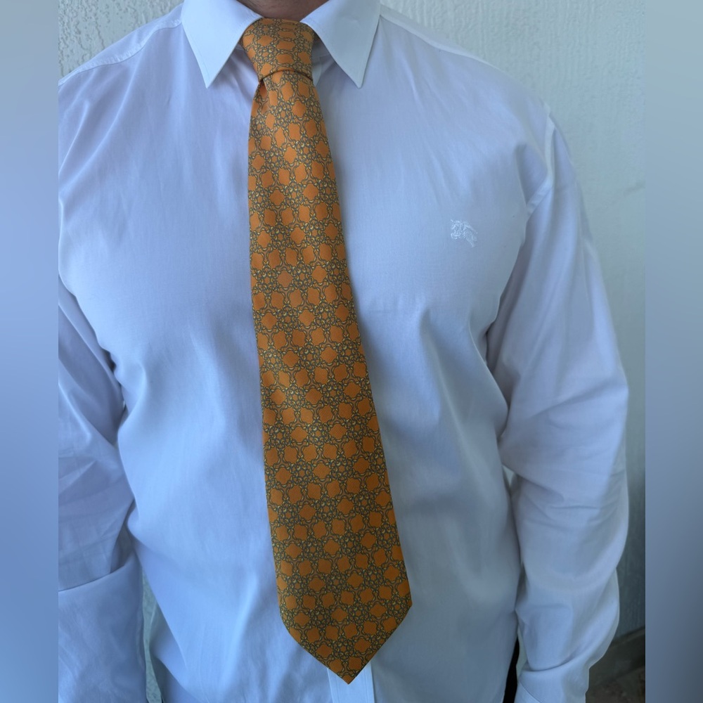 Hermes Orange Geometric Men's Tie